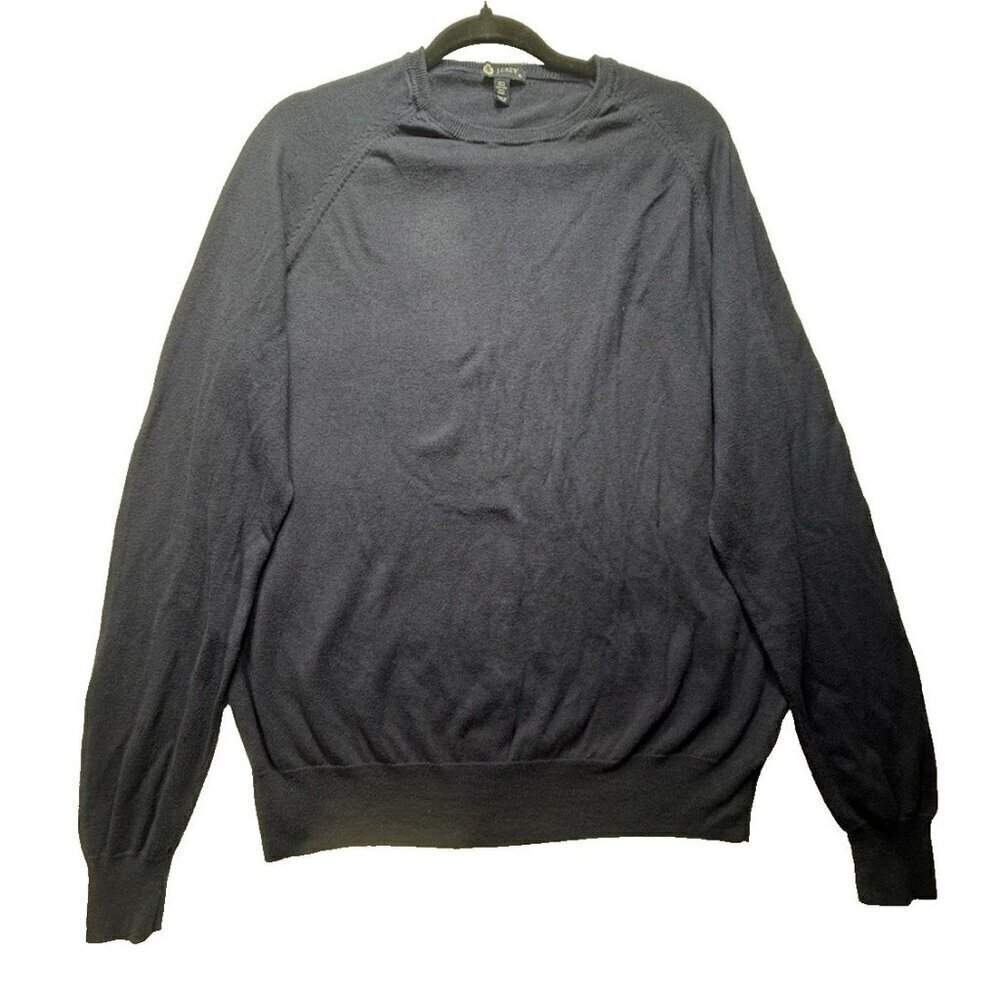 J Crew Men's Sweater XL Navy Blue Crew Neck Pullover Cotton Wool Blend Preppy